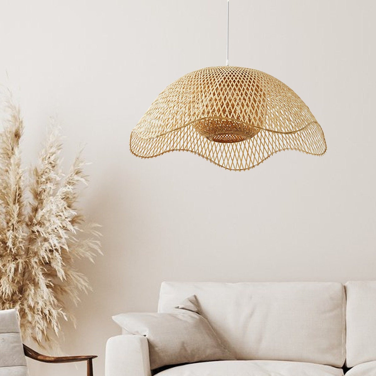 Muto Tejido Mimbre Lámpara Colgante Bambú Dormitorio Comedor
