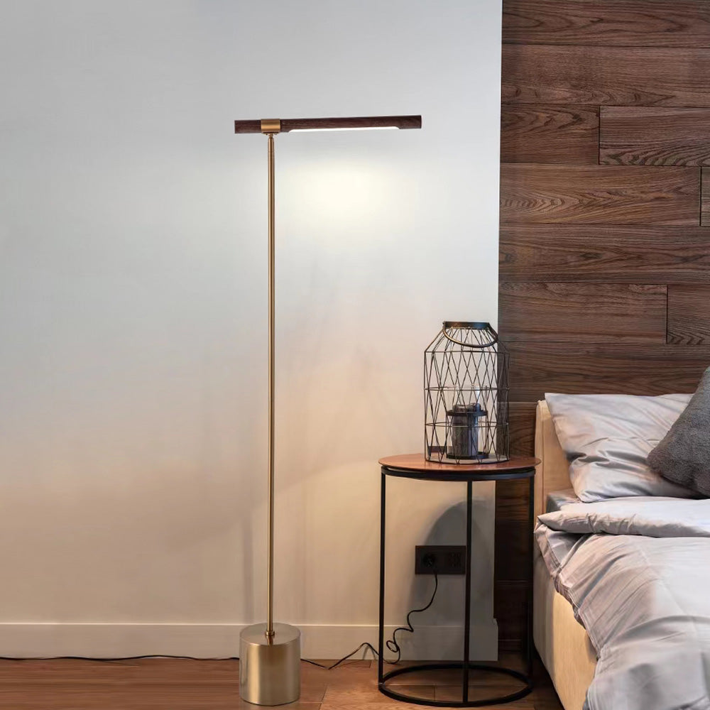 Mira Moderna Minimalista Metal/Madera Lámpara de Pie Dorada/Nogal