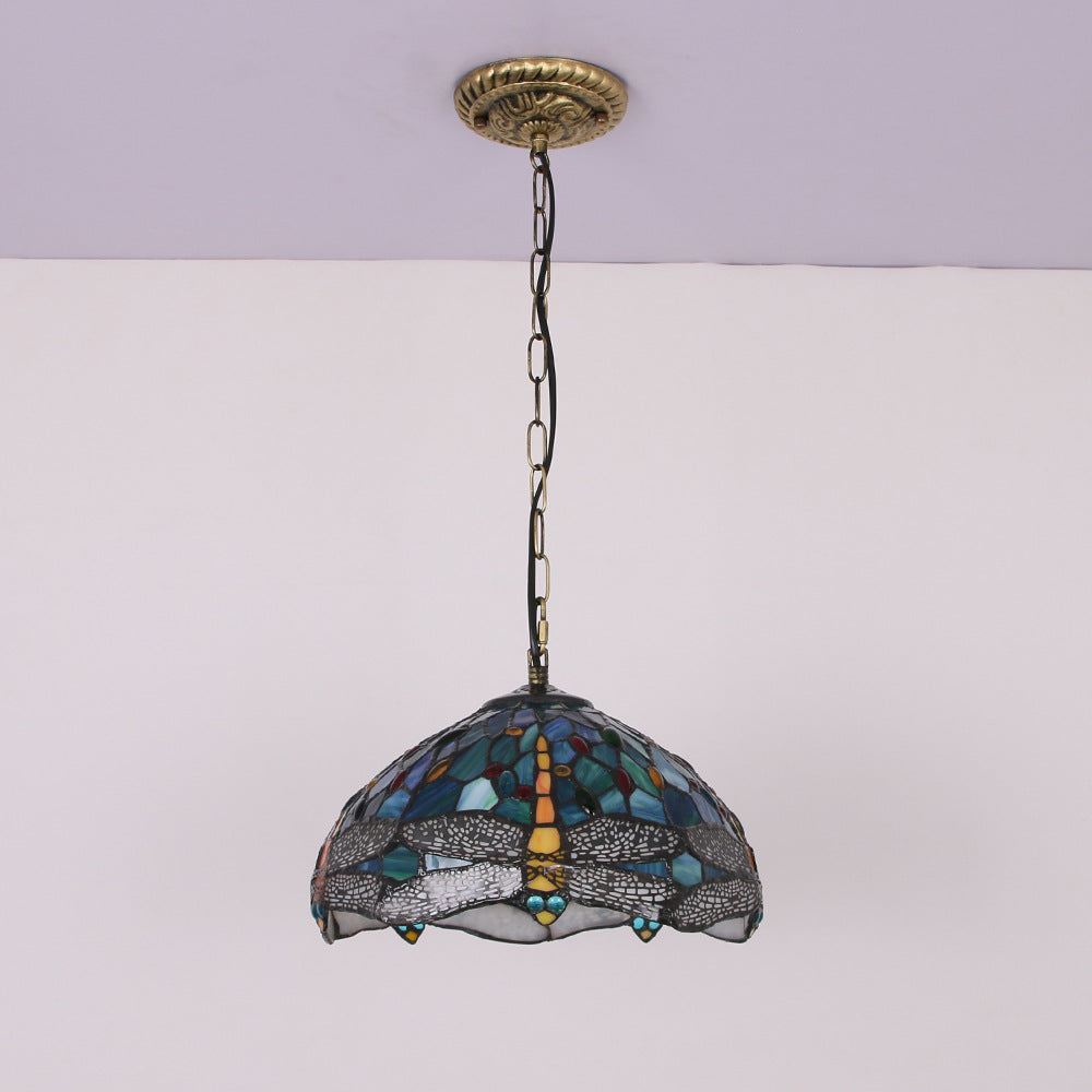 Tiffany Vintage Lámpara Colgante Manchado Vidrio Metal Salón