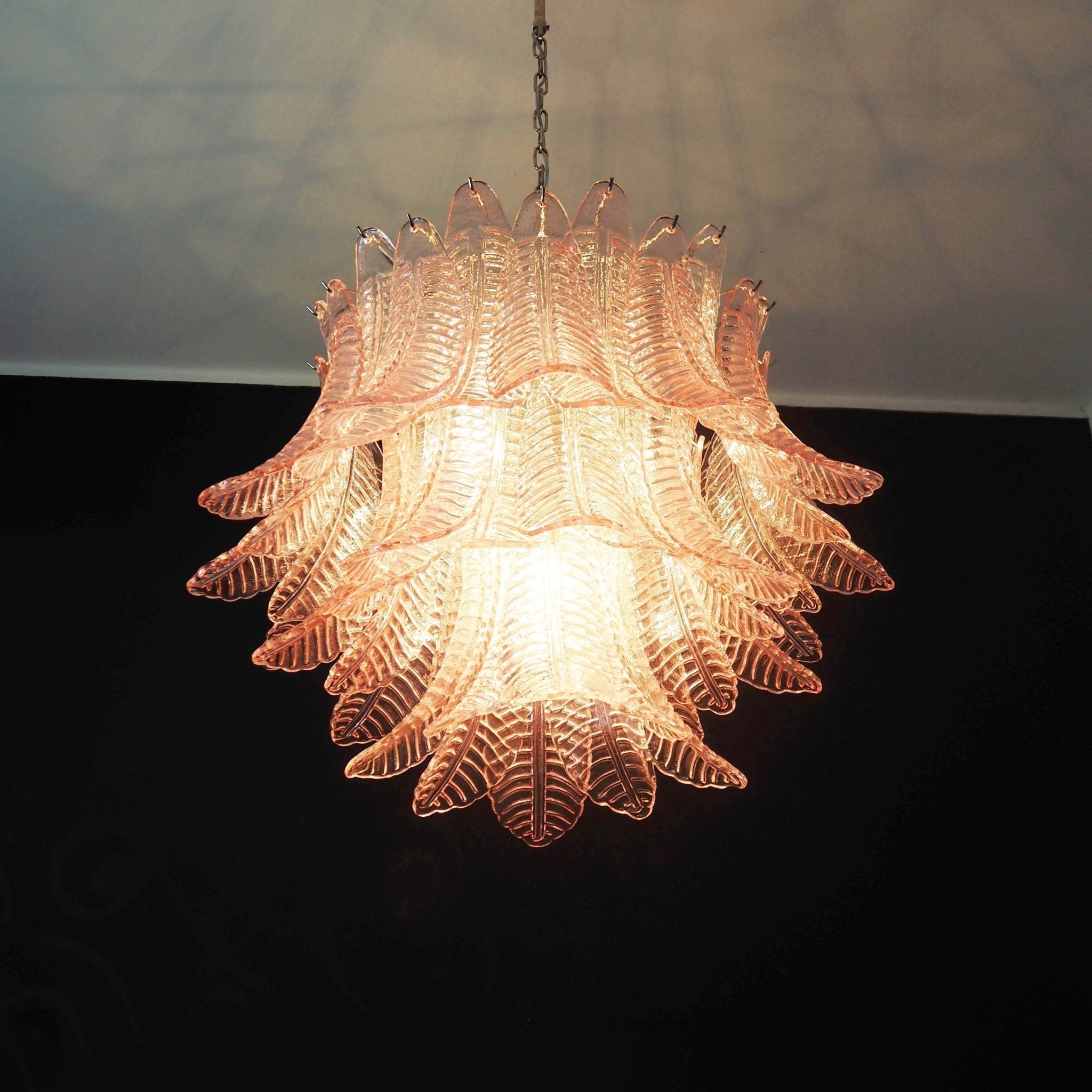 Aurora Chandelier Pink Leaf Glass Layered Graceful Luxury - Letslighting