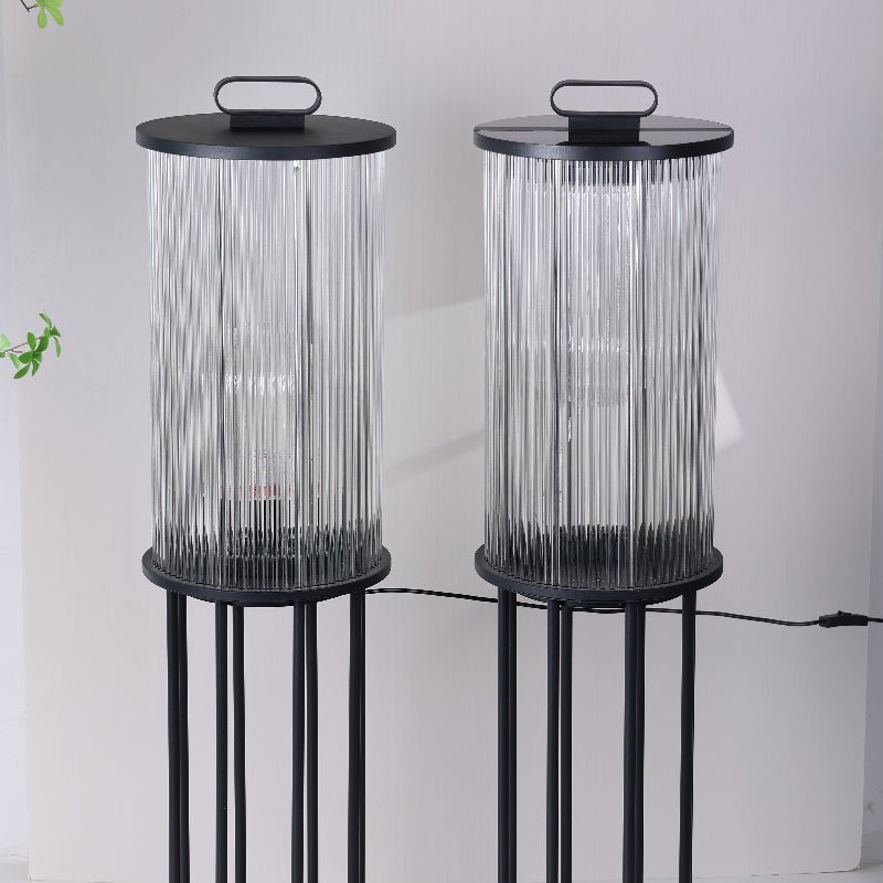 Mira Moderno Geométrico Metal/Vidrio Lámpara de Pie Exterior Negro