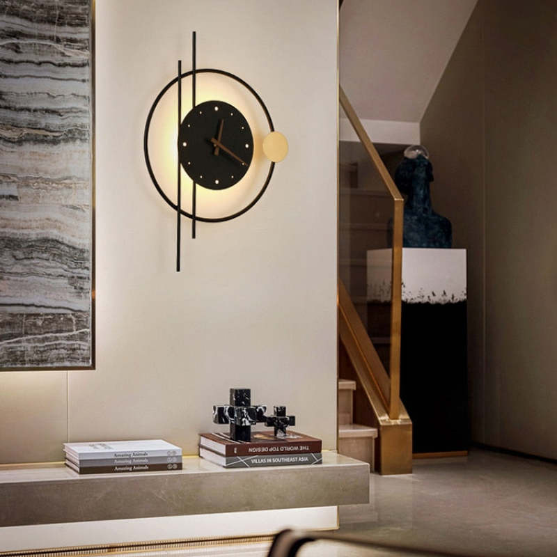 Arisha Diseño Reloj Metal/Vidrio Aplique de Pared Dorado/Negro