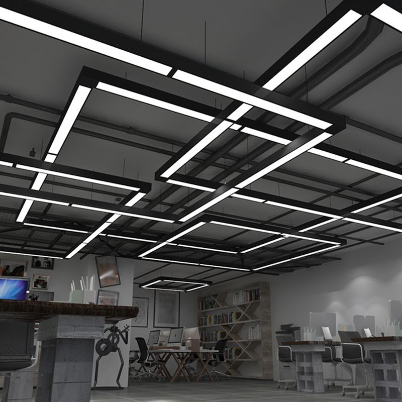 Arisha Minimalista Lámpara Colgante Rectangular LED Negra Acrílico Oficina