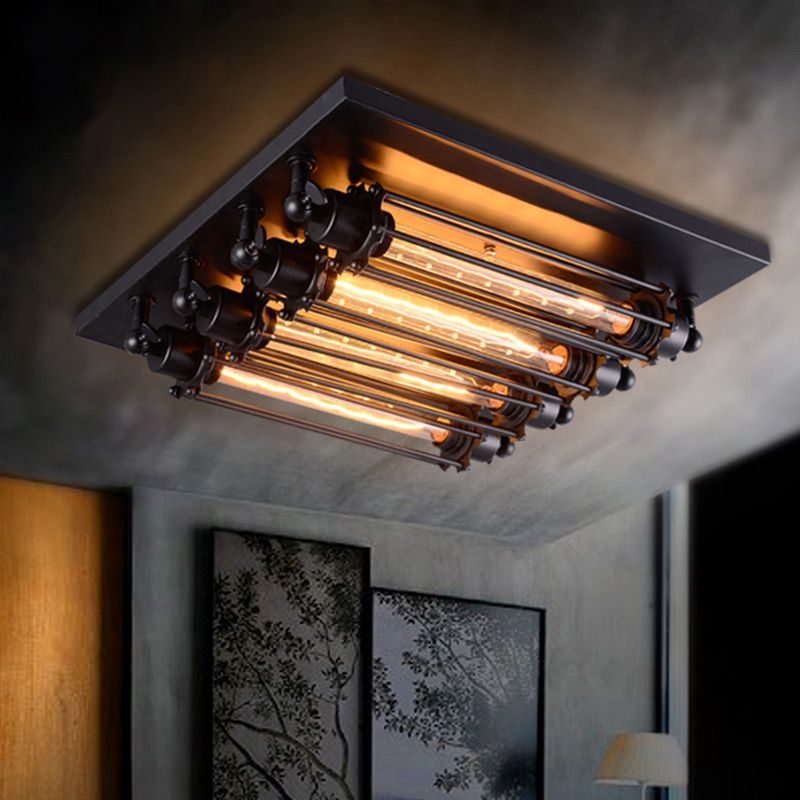 Silva Vintage Tubed Metal Flush Mount Plafón Negro Salón