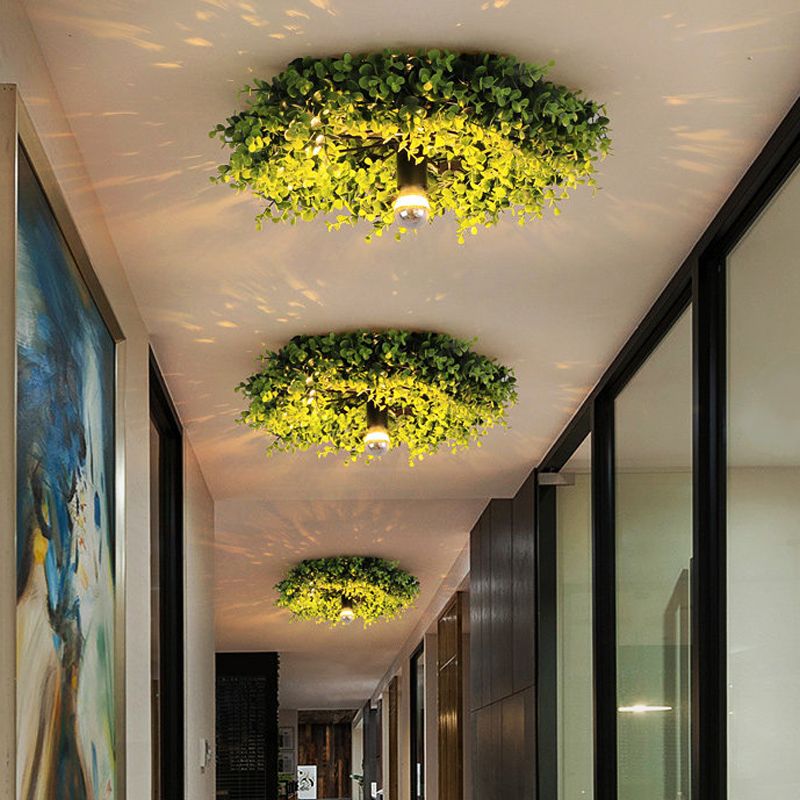 Nest Lámpara de Techo Moderna Planta Verde Metal/Vidrio Sala de Estar