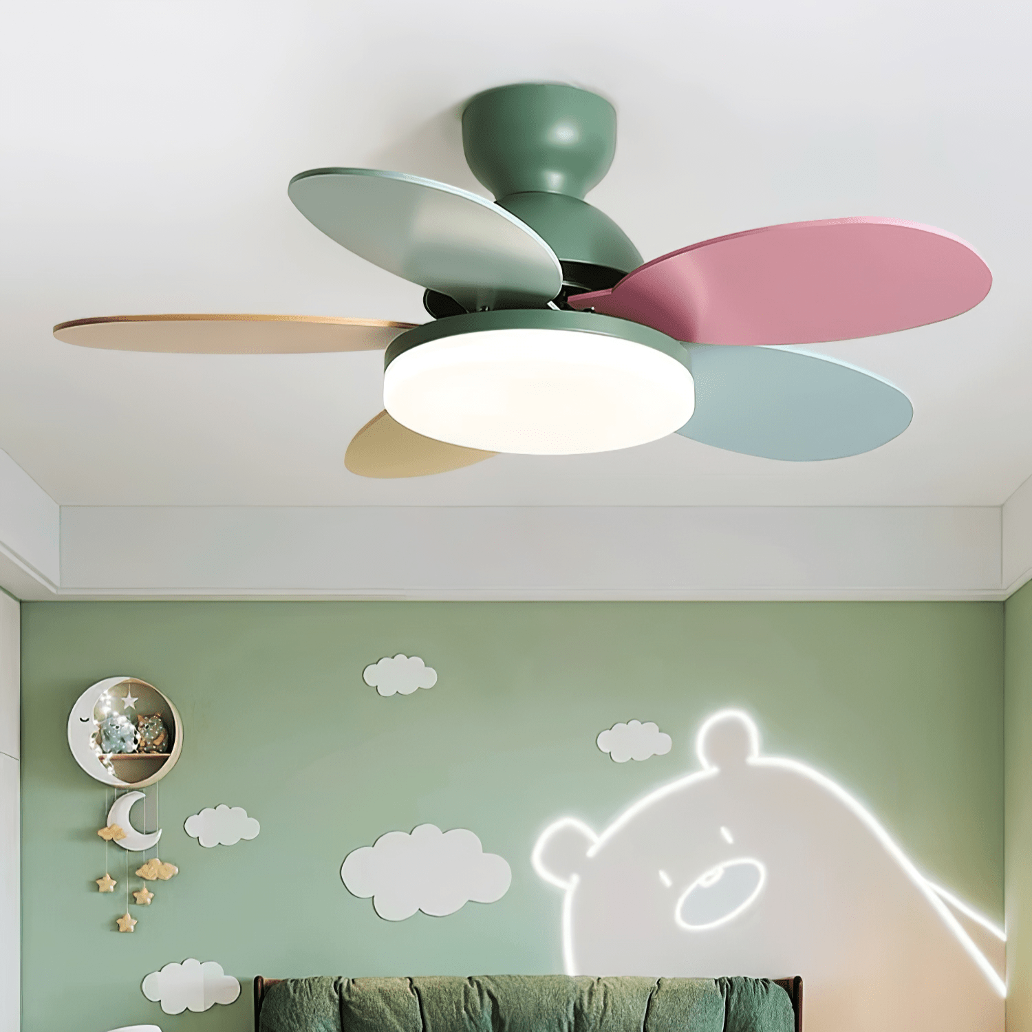 Ventilador de Techo con Luz Liora para Niños en el ambiente de una habitación infantil