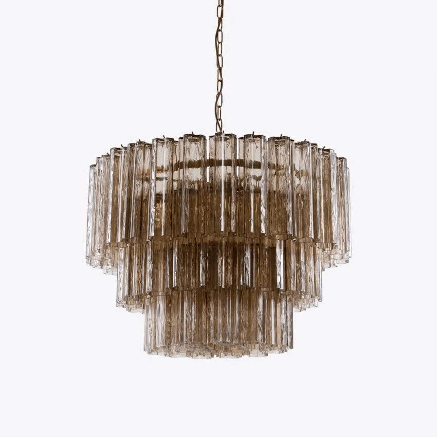 Aurora Chandelier Five Tier Fluted Glass Tube Mid Century - Letslighting