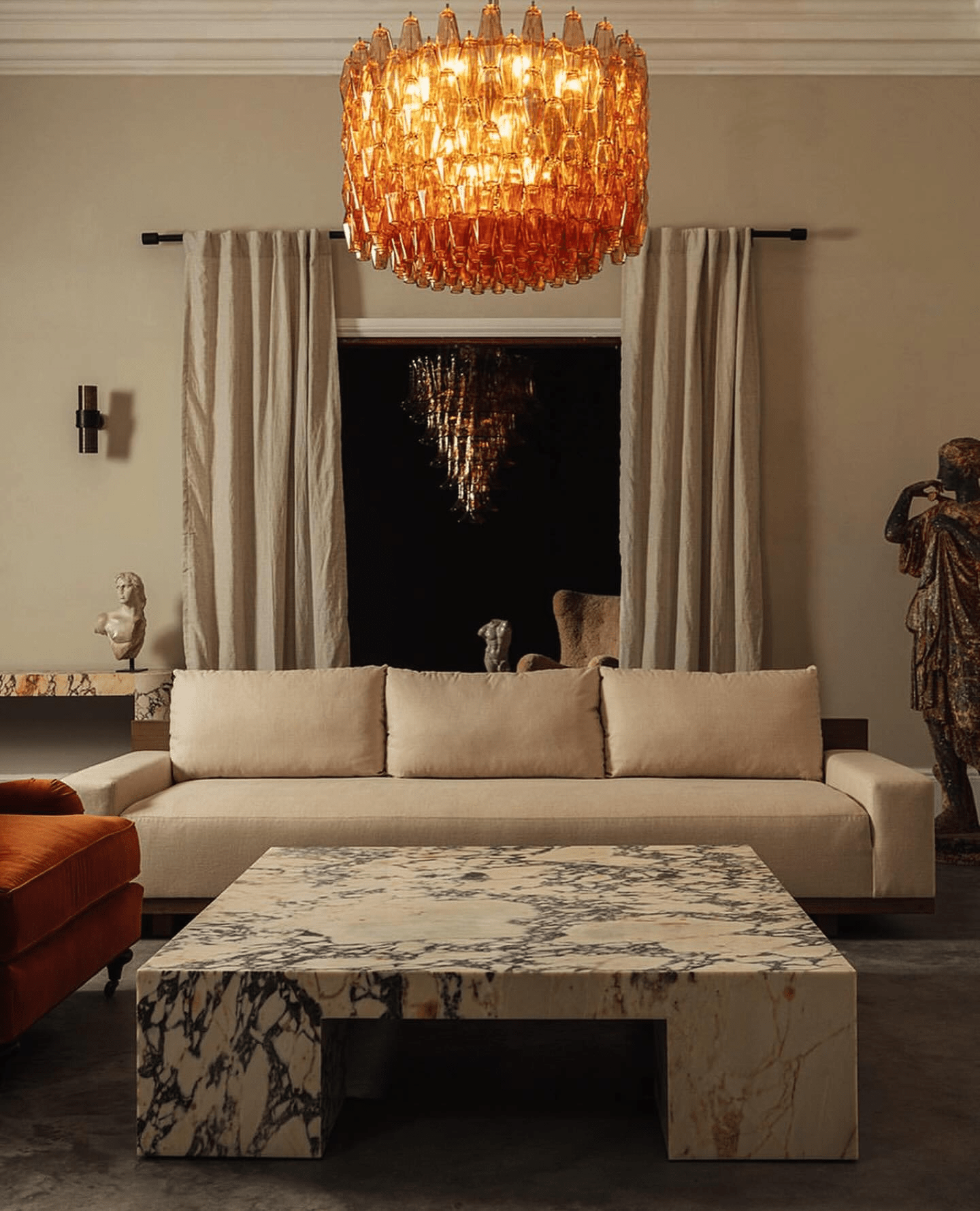 Aurora Chandelier Drum Amber Glass Elegant - Letslighting