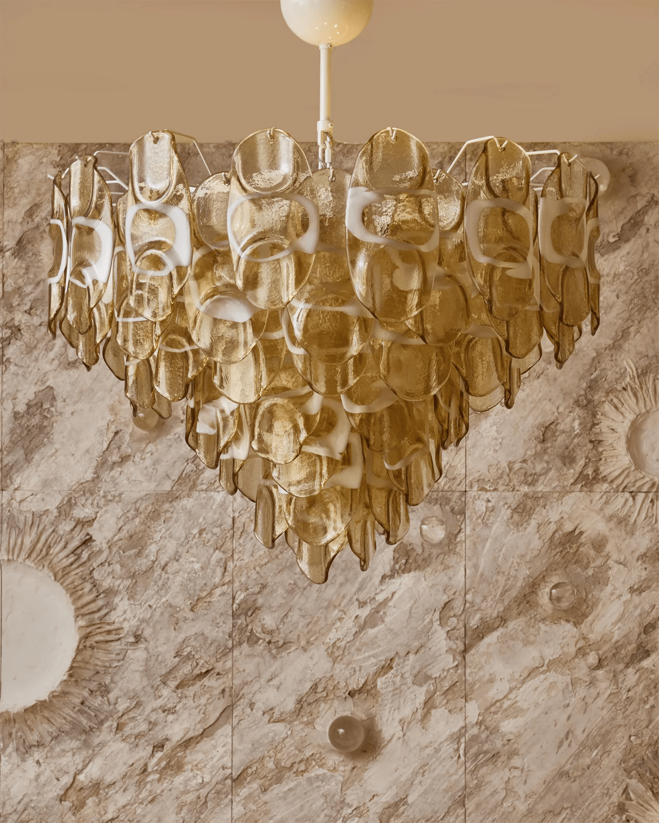 Aurora Chandelier Amber Murano Glass Oval Drops Layered - Letslighting