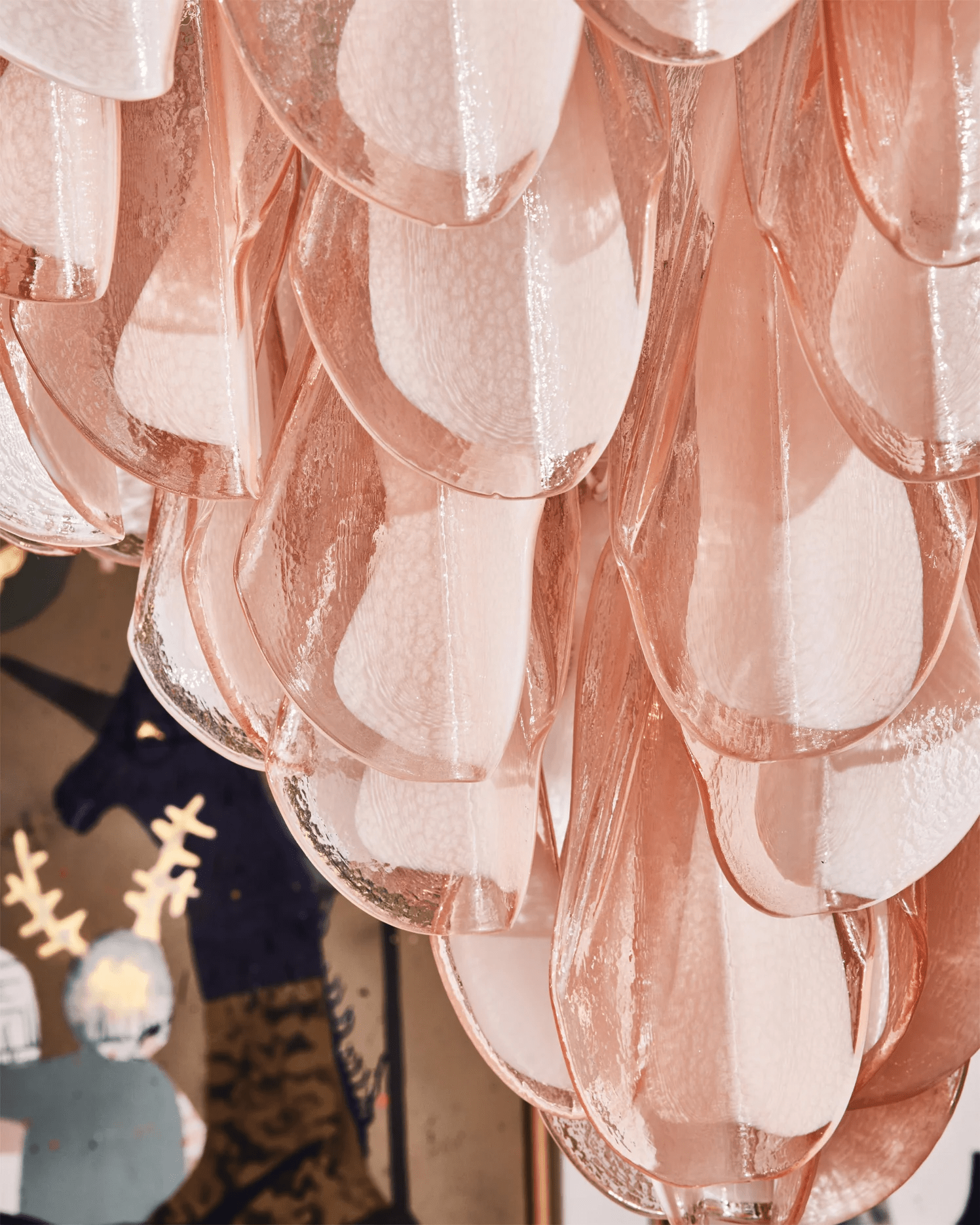 Aurora Chandelier Amber Murano Glass Oval Drops Layered - Letslighting