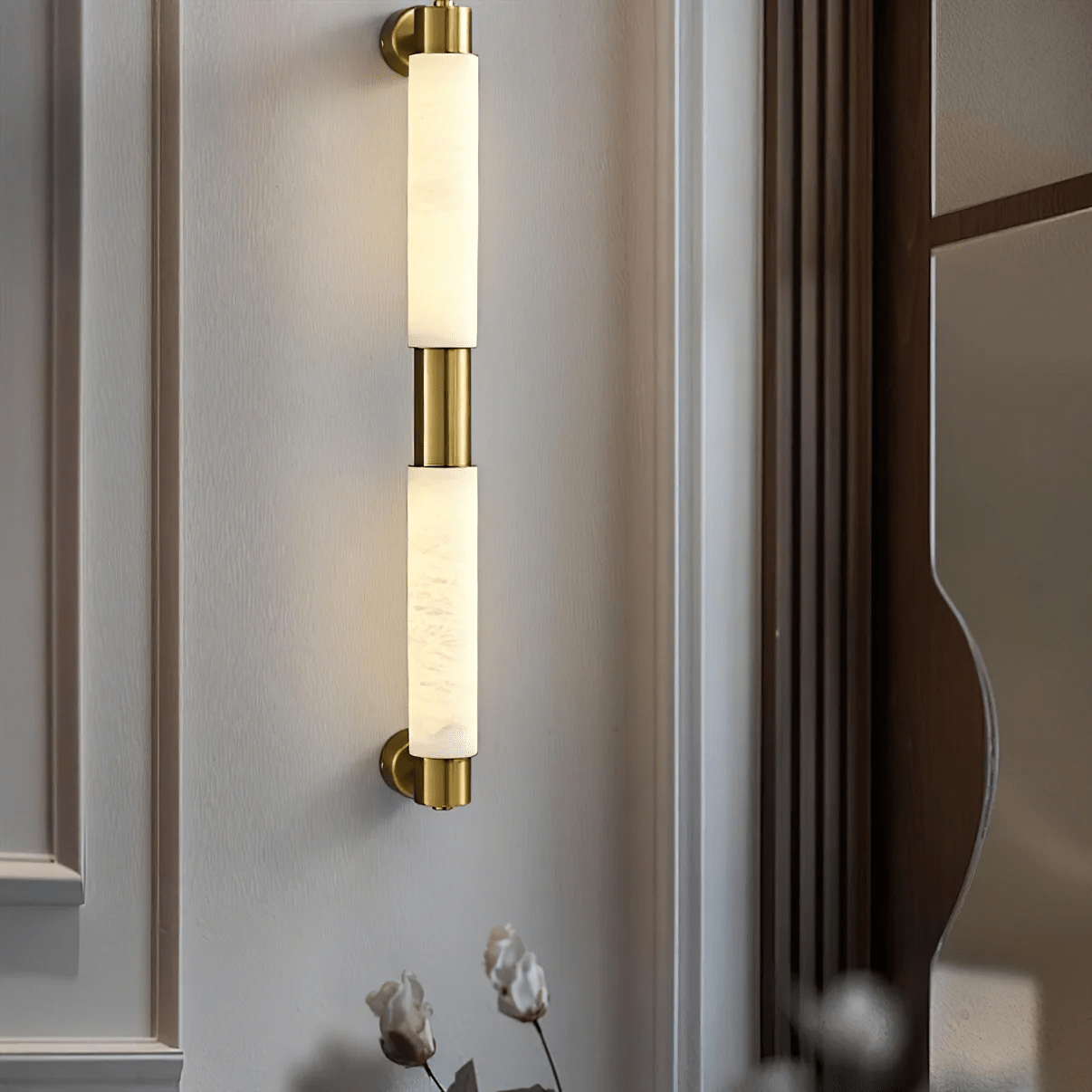 Eurthaeth Alabaster Brass Wall Light - Letslighting