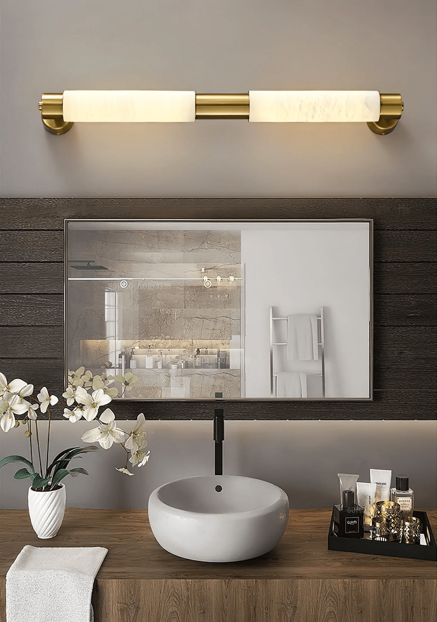 Eurthaeth Alabaster Brass Wall Light - Letslighting