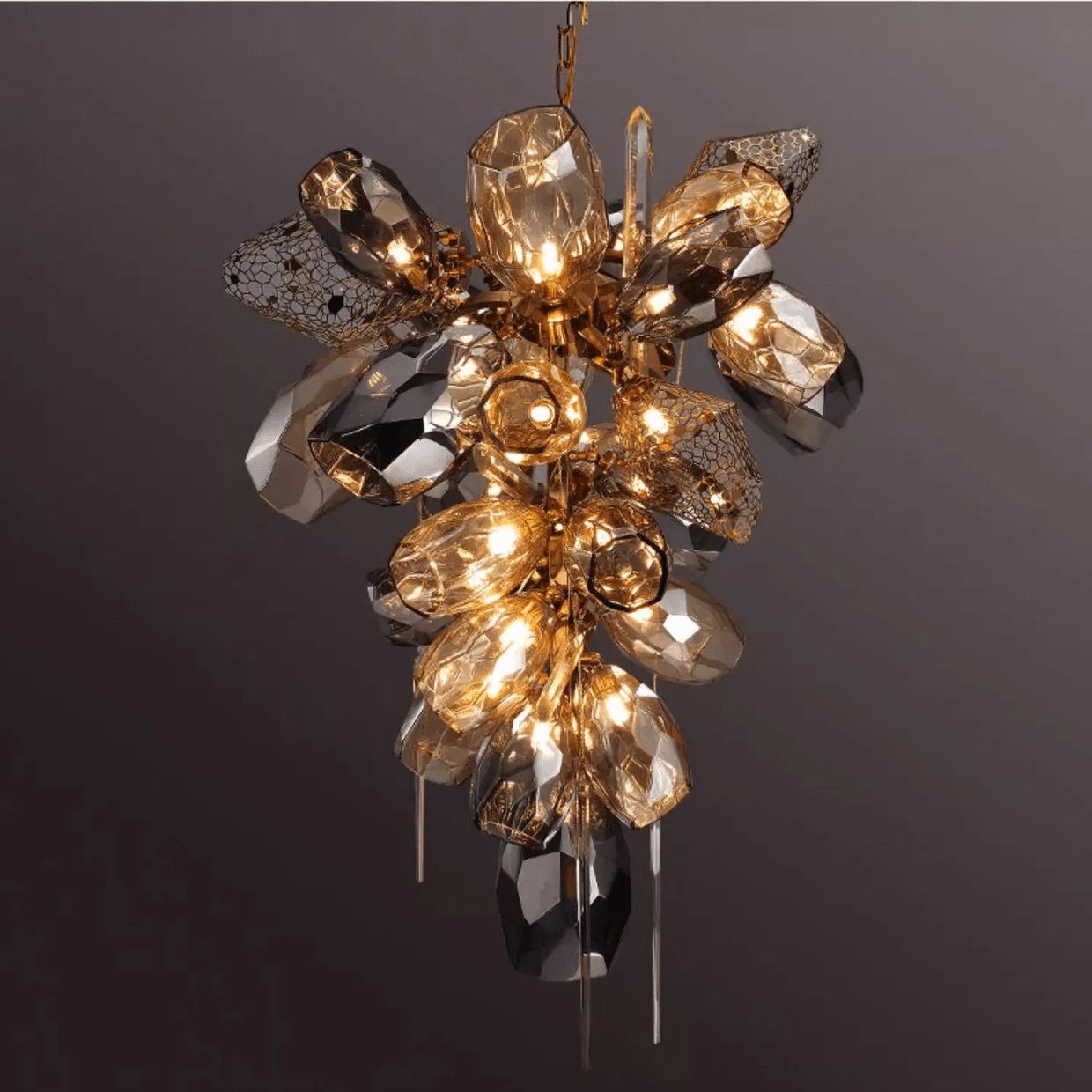 Aurora Chandelier Modern Glass Crystal Smoked Cluster - Letslighting