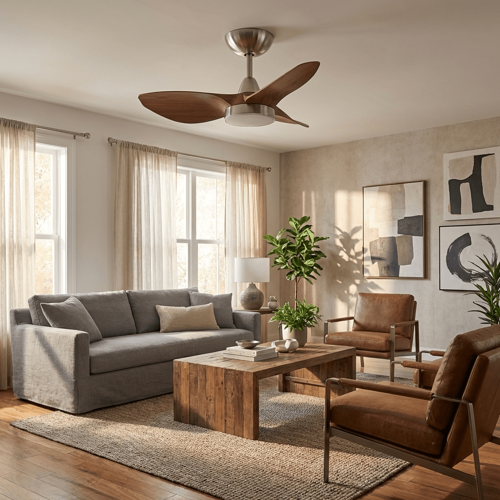 Ventilador de Techo con Luz Soren Scandi con aspas de madera y LED integrado