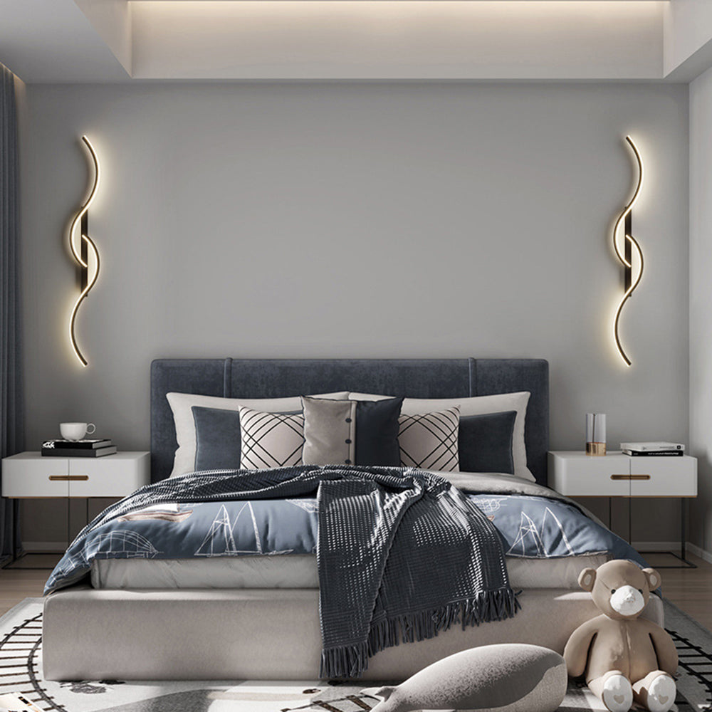Arisha Lámpara de Pared Moderna Linear Wave Dormitorio Negro/Oro Salón