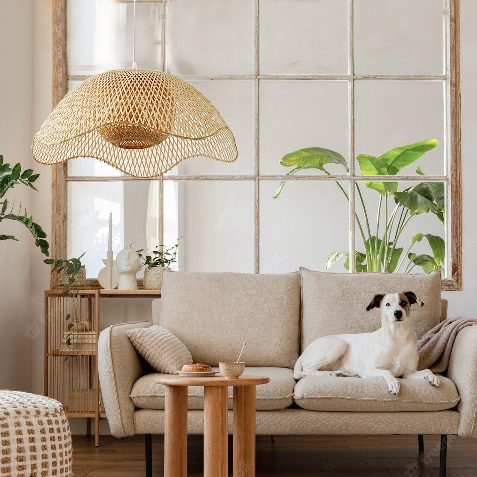 Muto Tejido Mimbre Lámpara Colgante Bambú Dormitorio Comedor