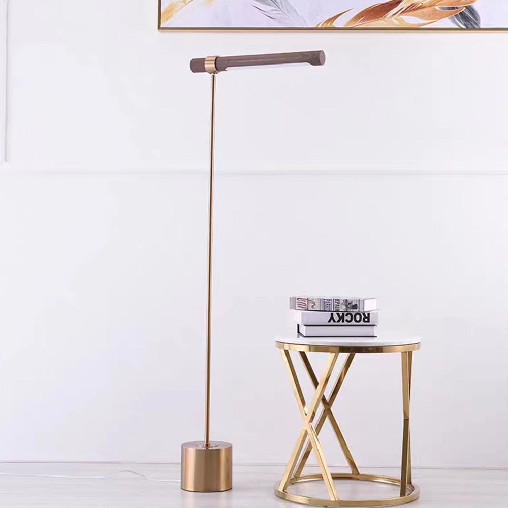 Mira Moderna Minimalista Metal/Madera Lámpara de Pie Dorada/Nogal