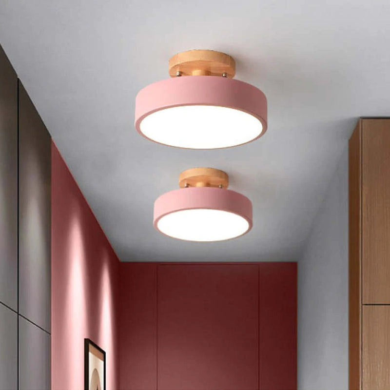 Arisha Moderna Redonda Madera/Acrílica Lámpara de Techo Negra/Rosa/Verde/Madera