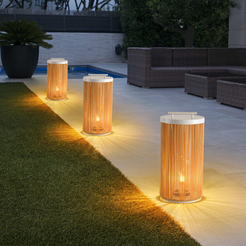 Ray Vintage Lámpara de Pie Exterior Metal Ratán Patio Jardín