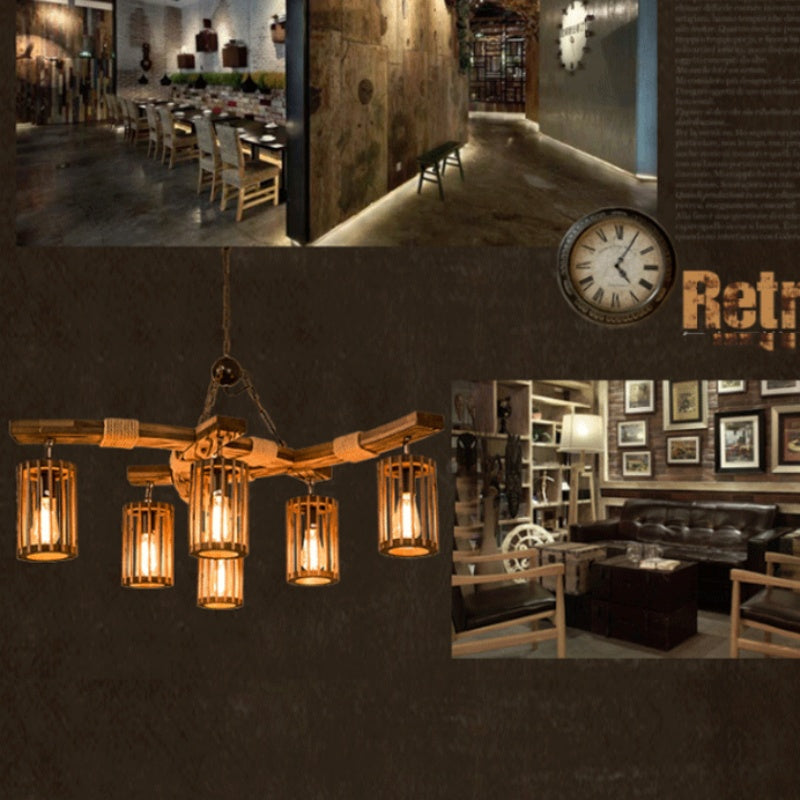 Epoch Retro LED Lámparas de araña Madera Comedor/Salón/Bar