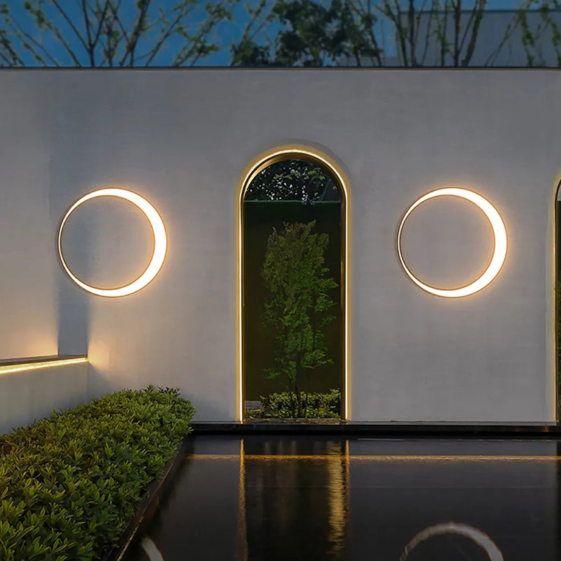Elif Moderno Redondo Metal LED Aplique de Pared Exterior Negro