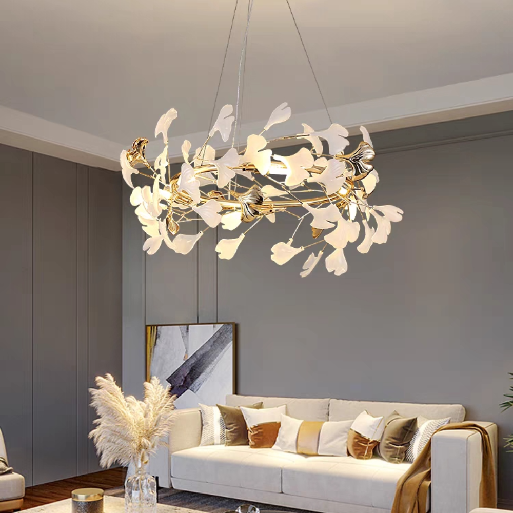 Olivia GinkLuxe Araña LED Dorada Moderna Metal/Cerámica