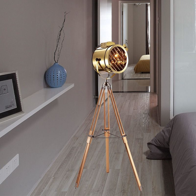 Mira Moderna Diseño Metal/Madera Lámpara de Pie Cromo/Dorada