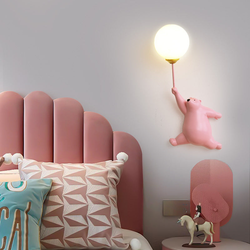 Aria Infantil Globo de Oso Acrílico/Resina Aplique de Pared Blanco/Azul/Rosa