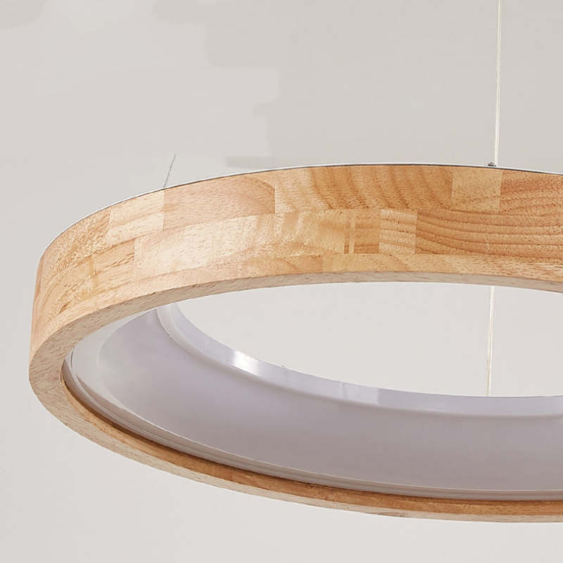 Muto Natural Anillo Acrílico LED Lámpara Colgante Madera