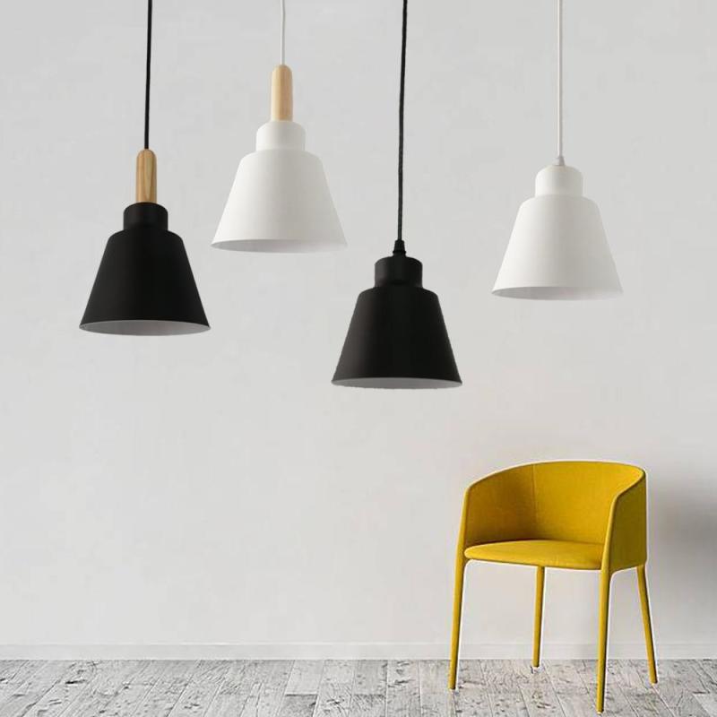 Arisha Minimalista Cónica Metal/Madera Lámpara Colgante Negra/Blanca