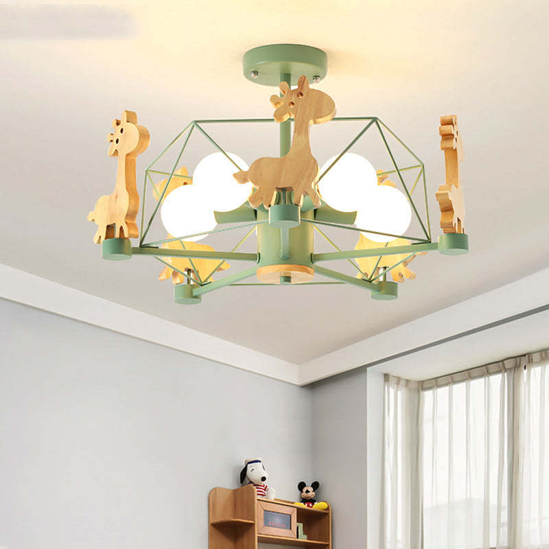 Minori Decorativa Jirafas Metal/Madera LED Lámpara de Techo Rosa/Verde/Gris