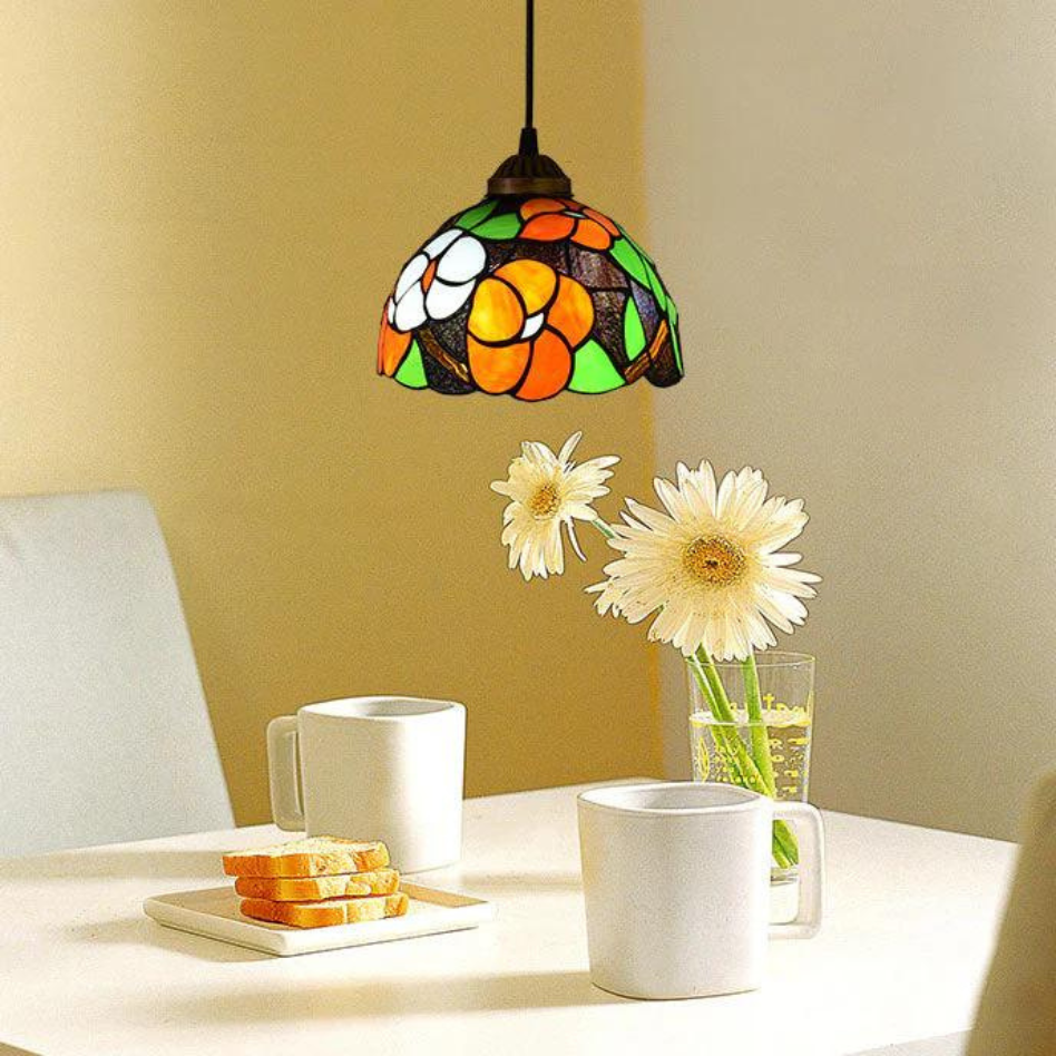 Tiffany Vintage Lámpara Colgante Manchado Metal/Vidrio Salón