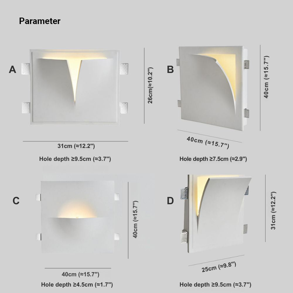 Aria Moderno Empotrable Metal/Yeso LED Aplique de Pared Blanco