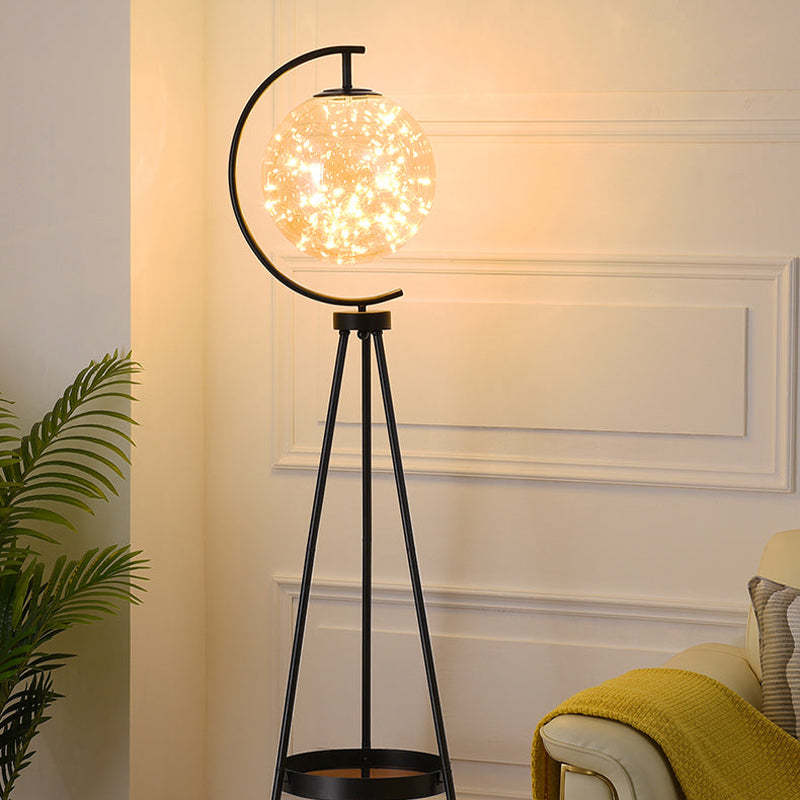 Kady Moderna Redonda Metal/Vidrio LED Lámpara de Pie Dorada/Negra