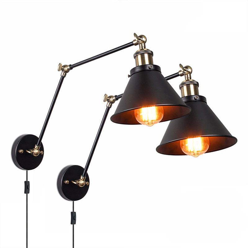 Epoch Vintage Industrial Ajustable Metal Aplique de Pared Negra