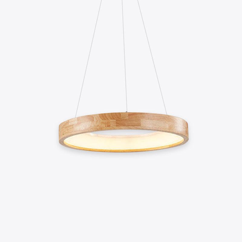 Muto Natural Anillo Acrílico LED Lámpara Colgante Madera