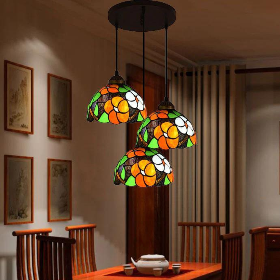 Tiffany Vintage Lámpara Colgante Manchado Metal/Vidrio Salón