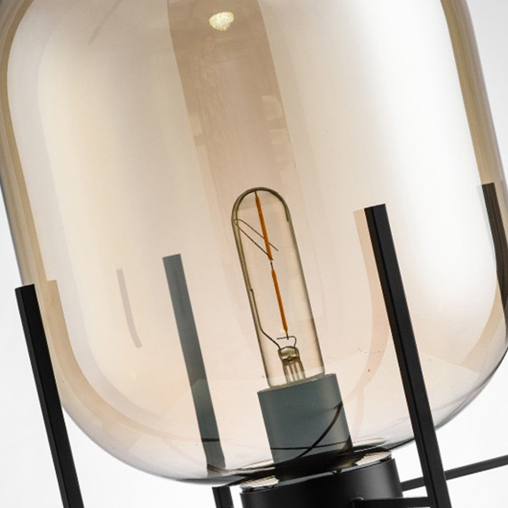 Mira Diseño Oval Vidrio/Metal Lámpara de Pie Negra