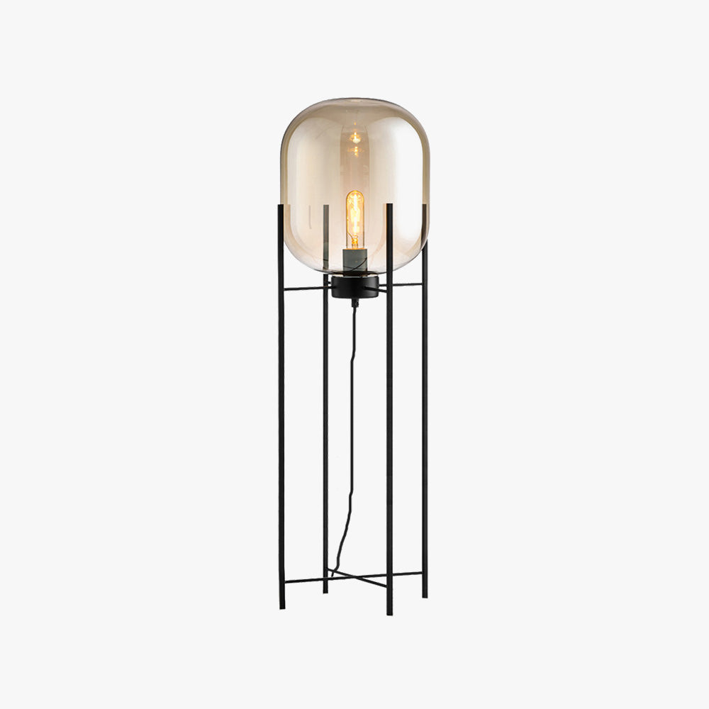 Mira Diseño Oval Vidrio/Metal Lámpara de Pie Negra