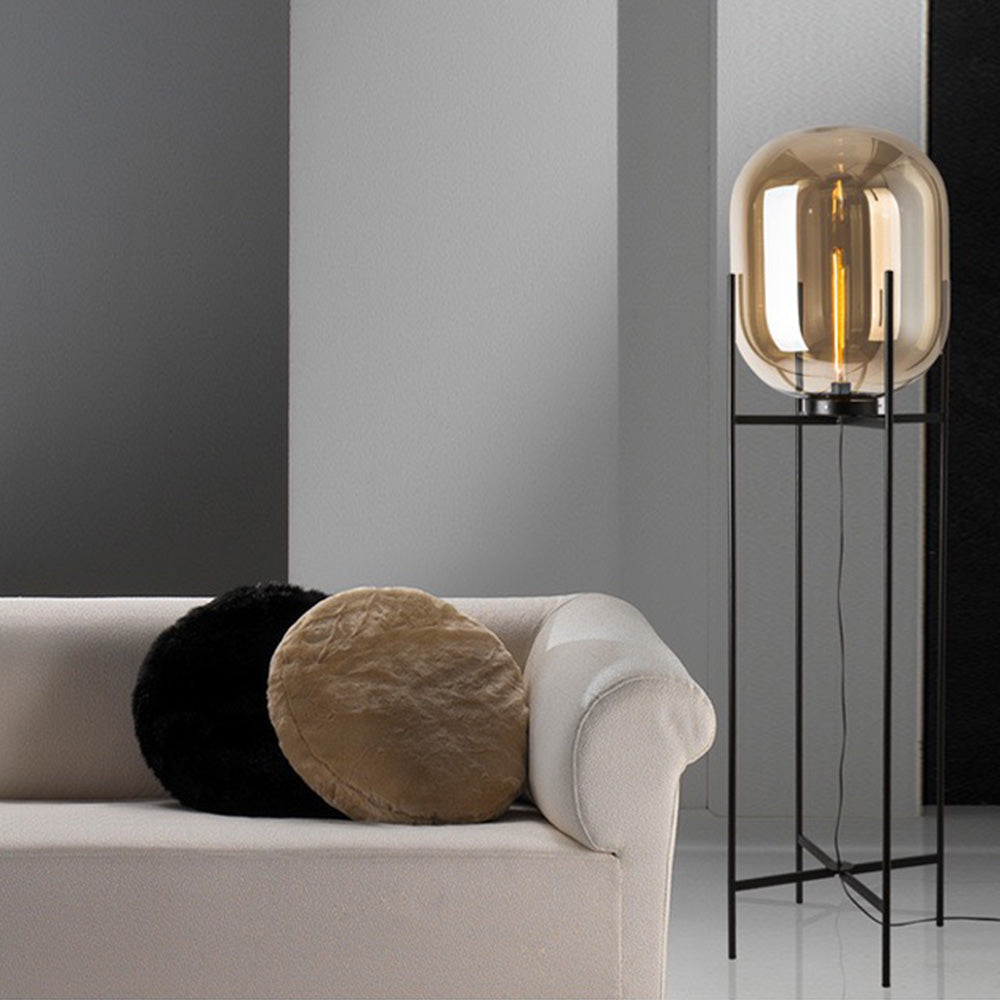 Mira Diseño Oval Vidrio/Metal Lámpara de Pie Negra
