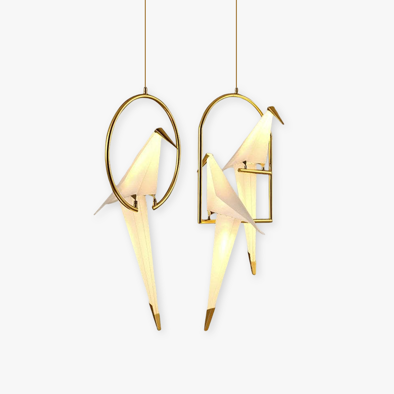 Arisha Decorativa Pájaro Metal/Vidrio Lámpara Colgante Dorada