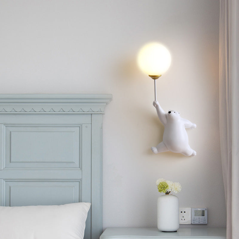 Aria Infantil Globo de Oso Acrílico/Resina Aplique de Pared Blanco/Azul/Rosa