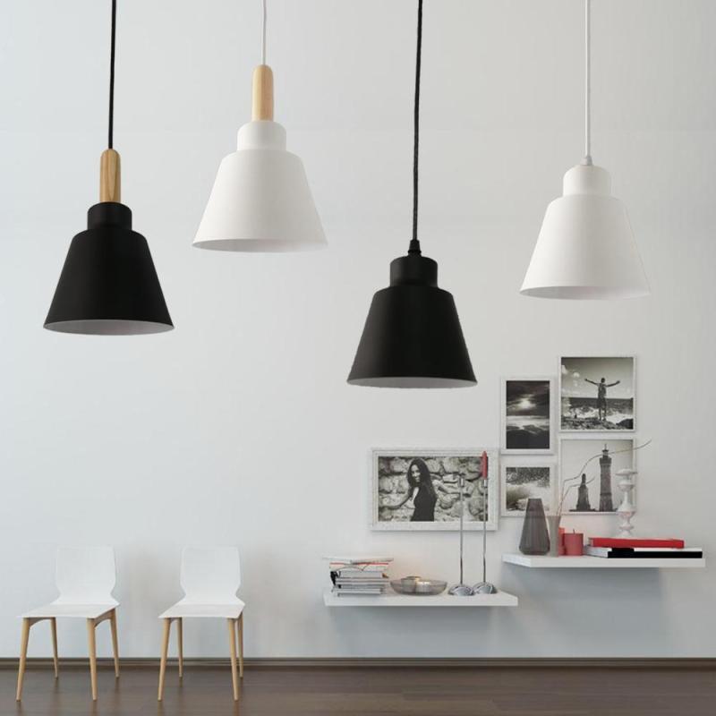 Arisha Minimalista Cónica Metal/Madera Lámpara Colgante Negra/Blanca