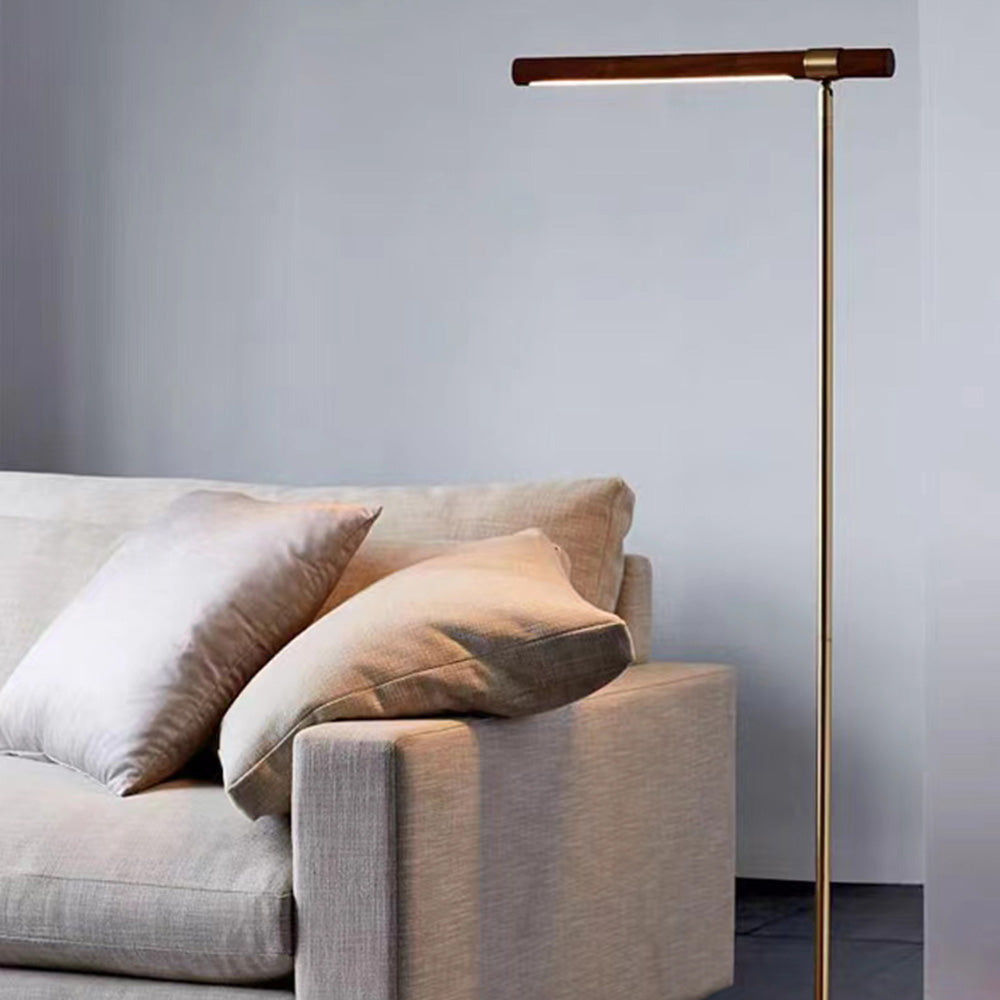 Mira Moderna Minimalista Metal/Madera Lámpara de Pie Dorada/Nogal