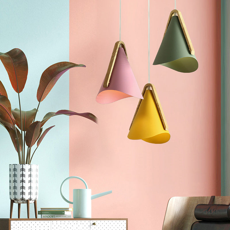 Valentina Moderna Cónico Metal/Madera Lámpara Colgante Rosa/Amarilla/Verde