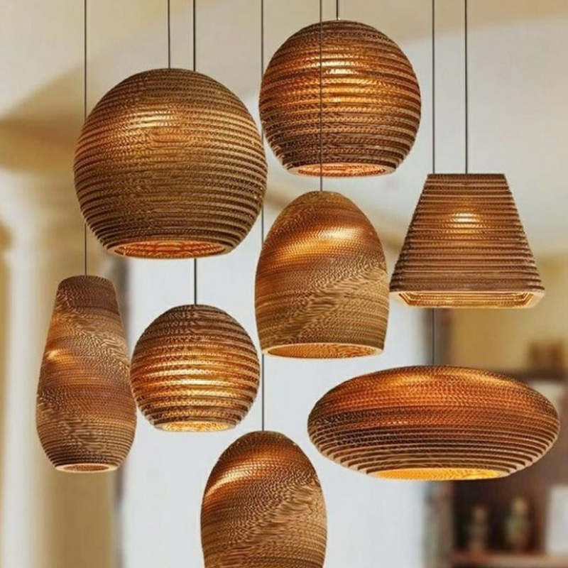 Vintage Natural LED Geométrica Lámpara Colgante Marrón