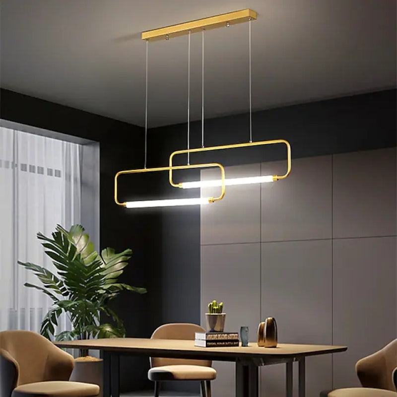 Lauryn Moderna Rectangular Metal Lámpara Colgante, Negra/Dorada