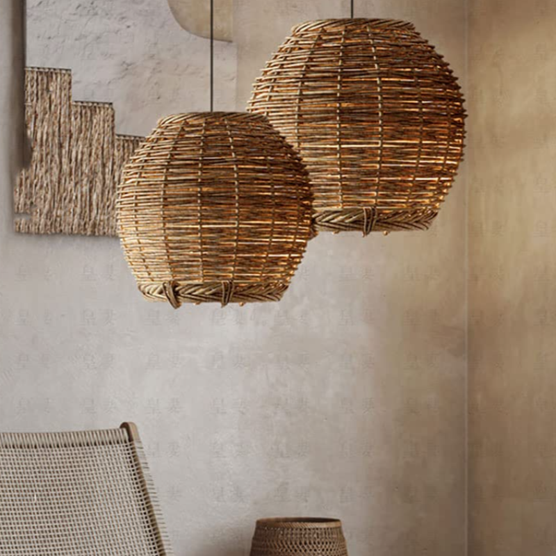 Muto Retro LED Lámpara Colgante Wood Rattan Salón Comedor