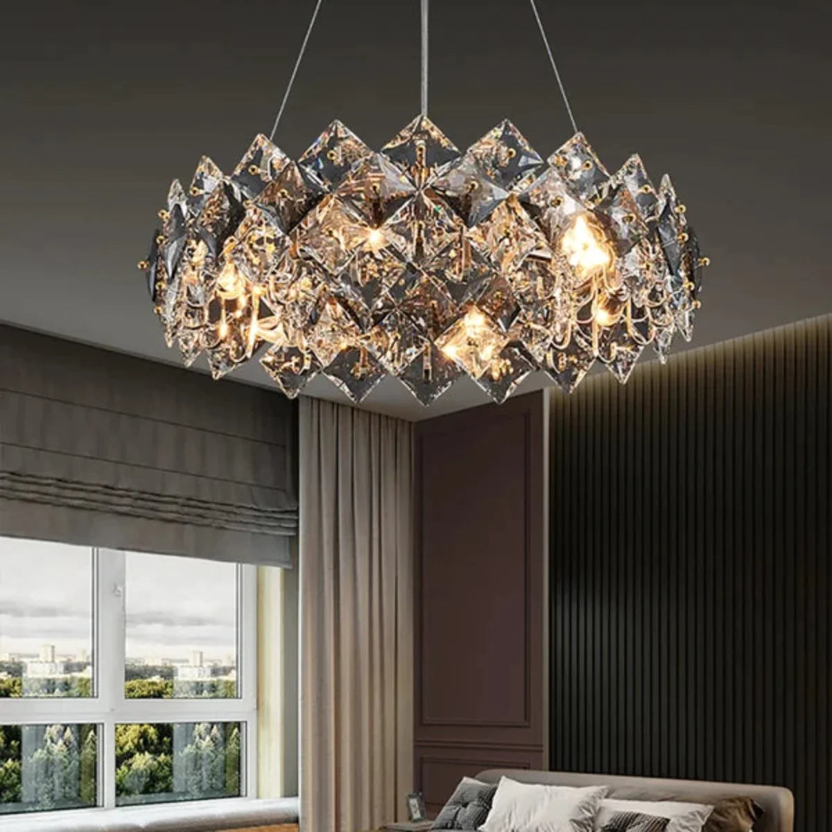 Kristy Moderno 6-Luz Tiered Crystal Lámparas de Araña With Ajustable Cables
