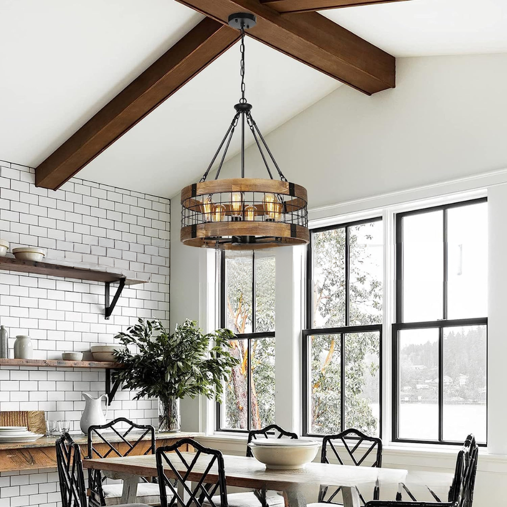 Silva Industrial LED Lámpara Colgante Madera Metal Salón